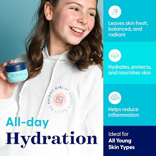 Day+Bright Facial Moisturizer for Teen & Tween Girls, 50mL | Non-Greasy Daily Hydration | pH-Balanced Formula with Chamomile, Turmeric, Ashwagandha, Squalane.