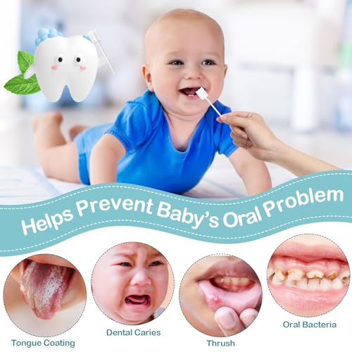 Baby Oral Tongue Cleaner with Finger Toothbrush Set - Blue, 200 pcs