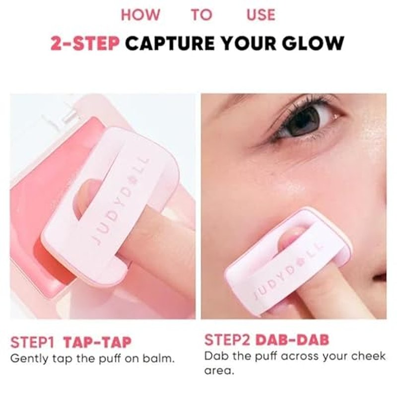 JUDYDOLL Glow Blush Balm, 85% Essence-Infused & Hydrating Cream Blush, Buildable & Non-Patchy Cheek Color with Puff, Dewy Finish, Lightweight Blush for Cheeks, Cool Toned Blush (02 Spring Blossom)