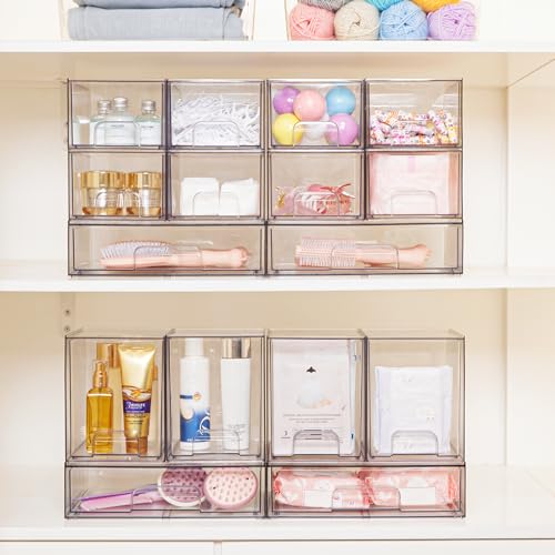 Vtopmart 4 Pack 4.4''H and 4 Pack 7.6" H Clear Stackable Storage Drawers