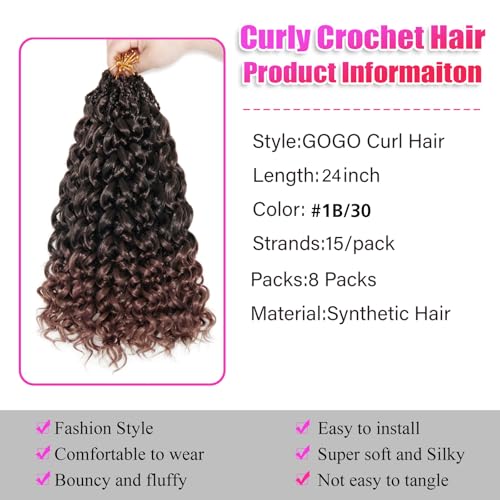 SUYIAPIY GoGo Curl Crochet Hair 8 Packs 24 Inch 1B/30 - Water Wave Beach Curl
