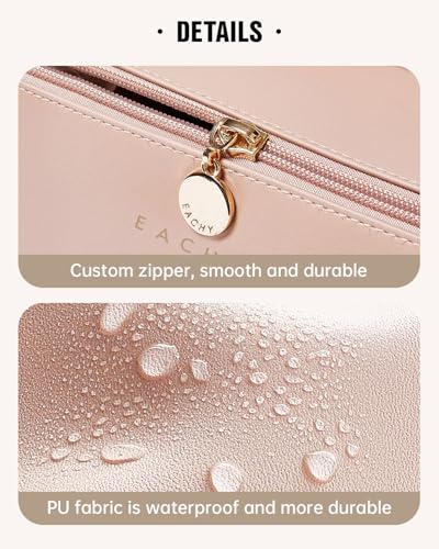 Travel Makeup Bag for Women - Medium Pink PU Leather Cosmetic Organizer
