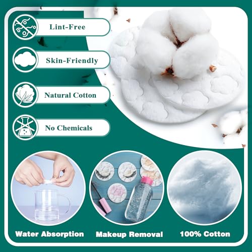 Premium Cotton Rounds for Face, 800 Count Makeup Remover Pads,100% Pure & Natural Facial Cleansing Round Pads for Makeup Removal, Nail Polish Remover (Green-8PCS)