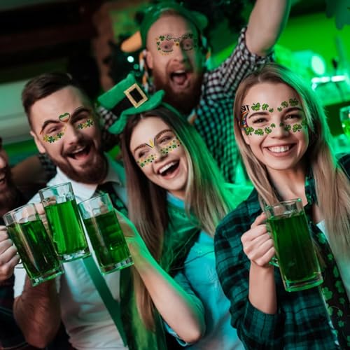 St. Patrick's Day Temporary Tattoos - Shamrock Face Stickers - Green Clover Body Tattoos - Self Adhesive Party Makeup - Festival & Holiday Party Supplies - 10pcs