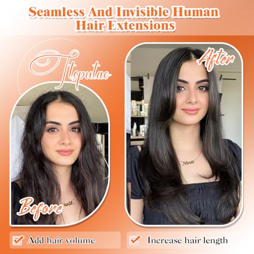 Tape in Hair Extensions Human Hair 18 Inch Natural Black Off Black 50g 20 pcs