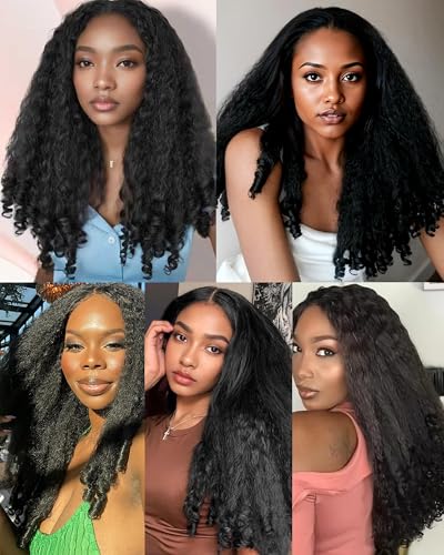 Cemuto 24 Inch Afro Curly Wig V-Part Natural Black with Bouncy Ends - No Glue Needed