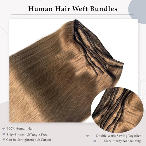 Ash Brown Sew-In Human Hair Extensions 12 Inch Wefts for Women - Light Brown Remy Hair Bundle - Variation #8
