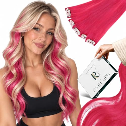 Clip-In Hair Extensions - Hot Pink 16 Inch 30g - Reversible, Tangle-Free, No Damage