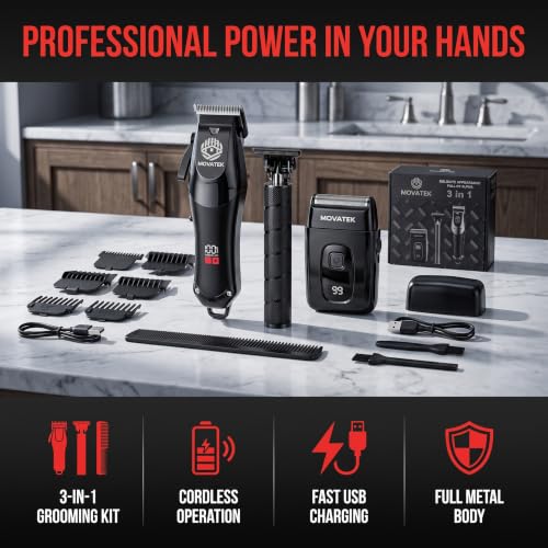 Cordless Hair Clippers for Men with LED Display, Trimmer Set, Professional & Home Use