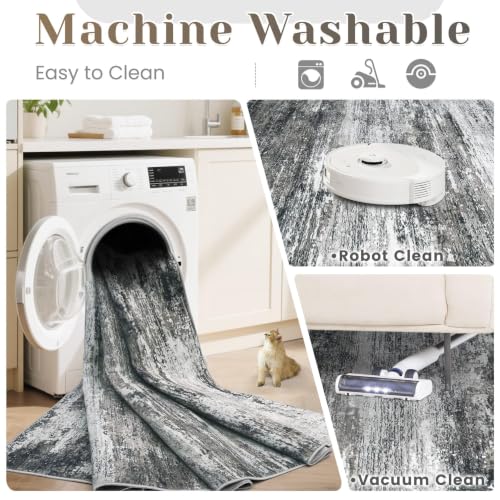 Losbulake 8x10 Black Machine Washable Area Rug - Low-Pile Abstract Modern Living Room