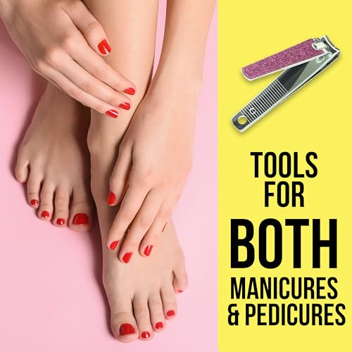 Nail Clippers Set - 2pc Pink Glitter Nail Clipper Value Pack, Big & Small Precision Nail Clippers Pack, Essential Manicure & Pedicure Tools