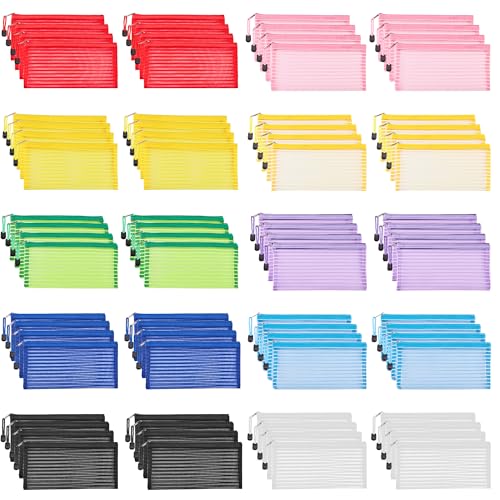 JARLINK Solid Color Mesh Zipper Pouch - 80pcs Durable Pencil Bags in 10 Colors