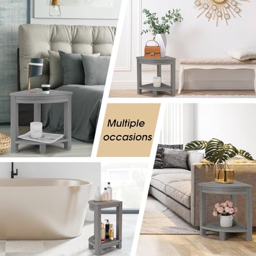 Apolimi Grey HDPE Corner Shower Stool with Storage Shelf, Non-Slip Bath Seat