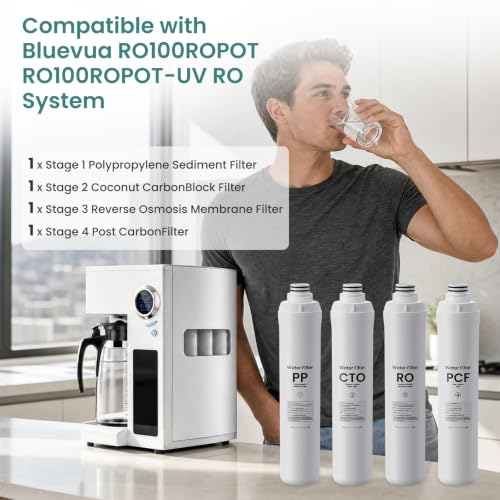 Colidier 4 Pack Water Filter Set for Bluevua RO100ROPOT & UV Systems