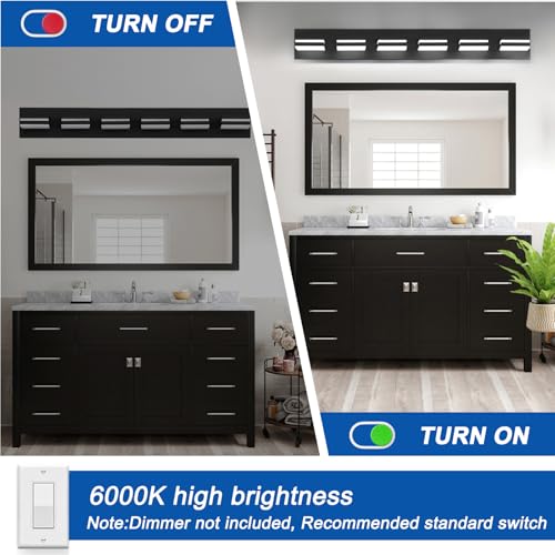 IZORRO 6-Light Matte Black Floating LED Vanity Lights, 6000K Dimmable, 36in (No Assembly) – Over Mirror, 360° Rotatable
