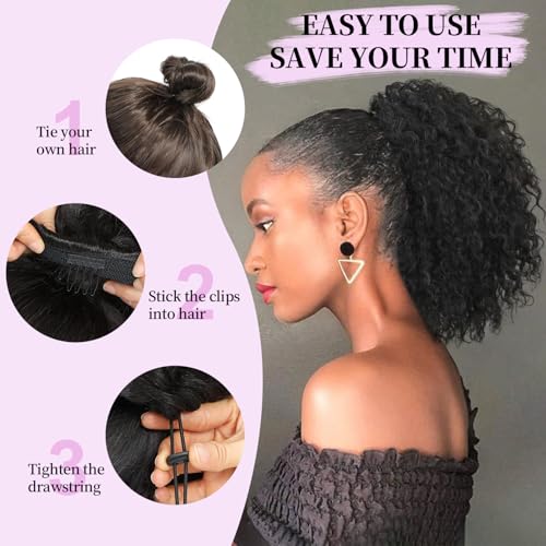 Urbeauty 8 Inch Pink Mango Protein Silk Fiber Curly Ponytail Extension - Natural Afro Kinky Style