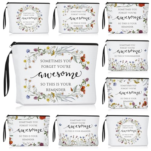20 Inspirational Floral Canvas Makeup Bags for Women - Bulk Set