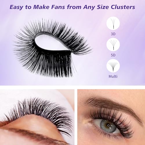 Ohiray Cashmere Eyelash Extensions,3D 5D 6D 7D 10D Easy Fans 8-20mm Length Single and Mixed, Pesta?as Lash Trays Supplies for Lash Tech,Matte&Fluffy (8-16mm-CC-0.05)
