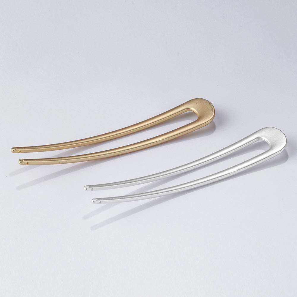 FRDTLUTHW Large French Hair Pins Metal U-Shaped Hair Sticks(pack of 2, Gold&Silver)