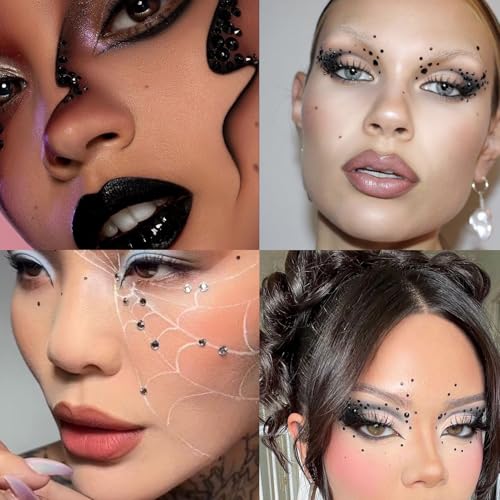 NOOEPC 3D Spider Web Face Gems, Halloween Makeup Face Jewels for Women, Hair Gems Clear Face Rhinestones, Halloween Makeup for Women Face Stickers Spider Costume