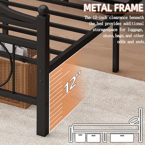 Twin Metal Bed Frame with Storage - Black - Strong & Modern Design