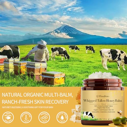 Tallow and Honey Balm - Organic Grass-Fed Beef Tallow for Skin - Moisturizer Deep Hydration for Body with Beef Tallow & Raw Honey & Infused Olive Oil 4.23 FL OZ (Citrus)
