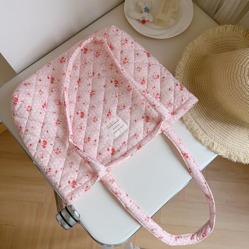 Floral Quilted Cotton Shoulder Bag Set 2-in-1 Tote with Mini Pouch Women¡¯s Lightweight Reusable Daily Handbag A054