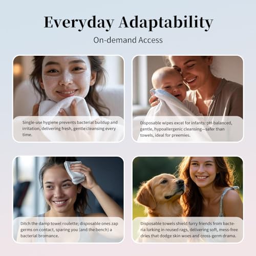 Disposable Face Towels, 10"¡¿12" Face Towel, Towelettes XL, Ultra Soft & Thick Makeup Remover Dry Wipes for Sensitive Skin, Chemical Free 50 Count (1 Pack)