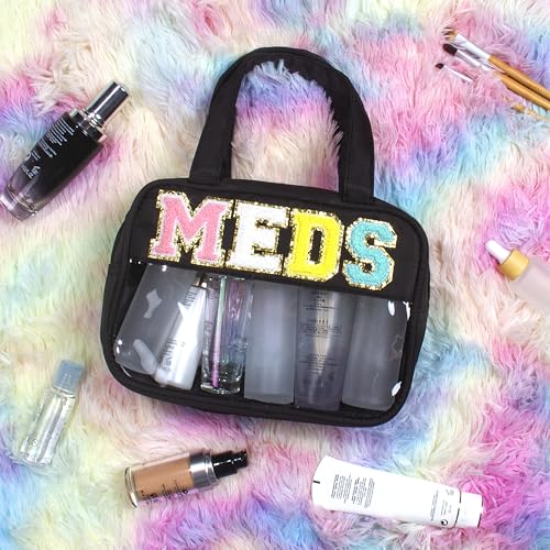 Travel Waterproof Makeup & Meds Bag with Handles - Black-MEDS