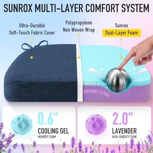 Navy Cooling Gel Memory Foam Chair Cushions 16x17 Inch Set of 8 - Dual-Layer Comfort