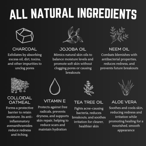 Bacne Wash: All Natural Back Acne Cleanser with Charcoal, Jojoba Oil, Tea Tree Oil, Neem Oil, Aloe Vera, Colloidal Oatmeal, and Vitamin E - Body Acne Wash for All Skin Types