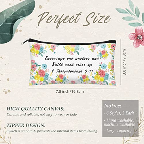 Sabary 12 Pcs Christmas Makeup Bags Gifts for Women Bulk Christian Bible Verse Cosmetic Bags Pencil Pouch Inspirational Flower Cosmetic Pouch Religious Church Gifts for Mom Sister(7.8 x 3.8 Inch)