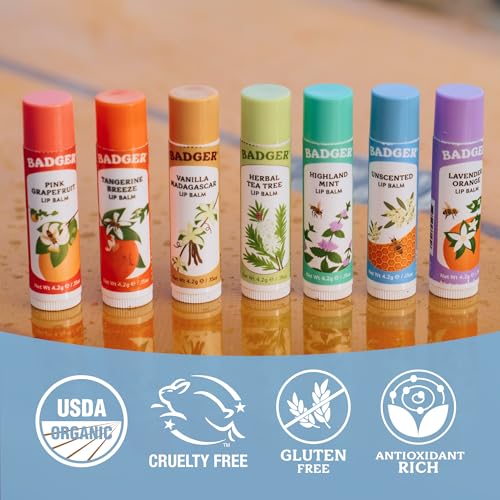Unscented Organic Lip Balm Pack of 8 - Sensitive & Long-Lasting Moisturizer
