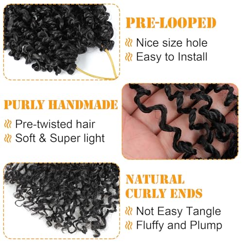 Aksice Pre-Looped Yanky Twist Crochet Hair 8 Inch 8-Pack for Black Women #1B