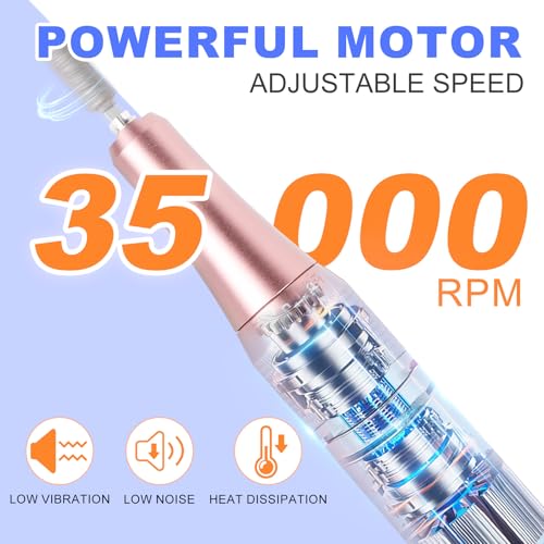 MEKK Professional Orange Blue 35000RPM Cordless Nail Drill E-File for Acrylic Gel Nails