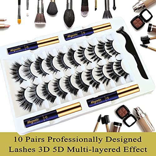 Magnetic Eyelashes with Eyeliner Kit - 10 Pairs Reusable 3D Natural Look