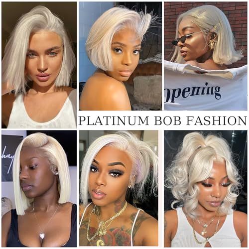 12 Inch Platinum Blonde Bob Lace Front Wig - 13x4 HD Transparent Frontal, Glueless Human Hair Short Bob for Women