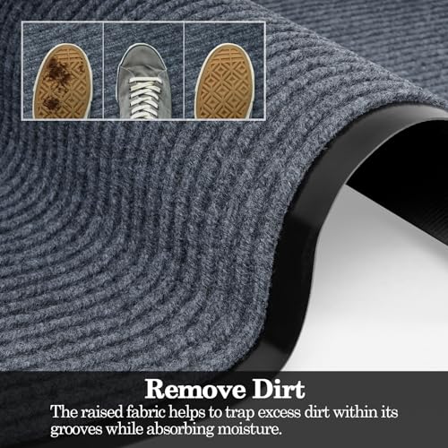 GOOFCXO 3x16.4 ft Outdoor Runner Rug Double Stripes Waterproof Non-Slip Hallway Mat Grey