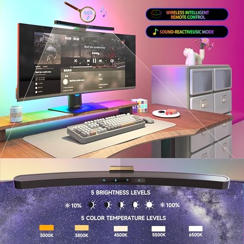 Matte Curved Monitor Light Bar with RGB Backlight and Wireless Remote Control