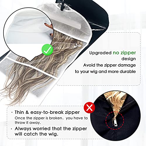 Wooden Hanger 24'' Dust Cover Hair Extensions Holder & Storage Bag - 2 PCS, Black & White