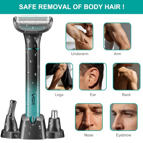Men's 3-in-1 Waterproof Body Hair Trimmer with Detachable Heads