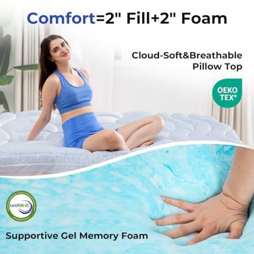 HOMRELEXA Twin XL Cooling Mattress Topper 4 Inch Gel Memory Foam & Ice Silk Cover