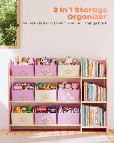 Toy Storage Organizer with 3 Shelves and 9 Bins - Pink Castle Theme
