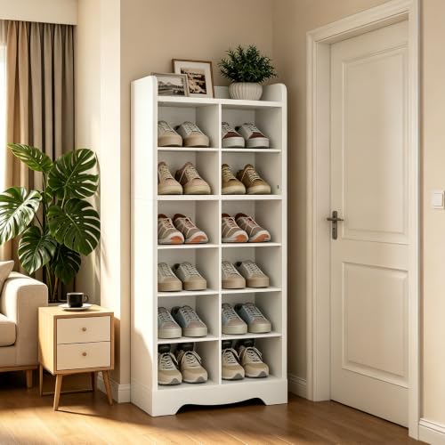 8-Tier Wooden Shoe Rack Storage Cabinet for Closet & Entryway