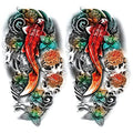 2 Sheets Arm Thigh Waterproof Temporary Tattoo Stickers Wave Flower Lotus Koi Carp Fish
