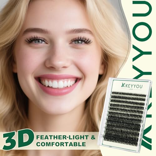 KEYYOU LASH Flaunt Lash Cluster DIY 3D Eyelash Extensions 144pcs D Curl 8-18MIX Lashes Extension Eyelash Clusters Long Classic Individual Lashes Fluffy and Soft Wispy Volume Lashes (F01,3D)