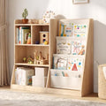 Kids Bookshelf with Front Book Rack and Open Storage - Solid Pine, Triangle Design
