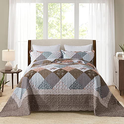 Oversized King Bedspread Set - California King 120x120 Brown Border Reversible Quilt