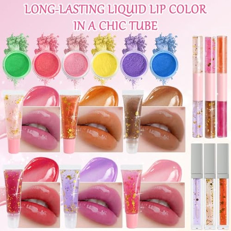 Jcoos Lip Gloss Making Kit, Make Your Own Lip Gloss Kit for Women Beginner, Girls, DIY Lipgloss Making Kits Lip Oil, Moisturizing Base, Pigments, Tubes, Women Gifts Unique, Popular Teen tuff