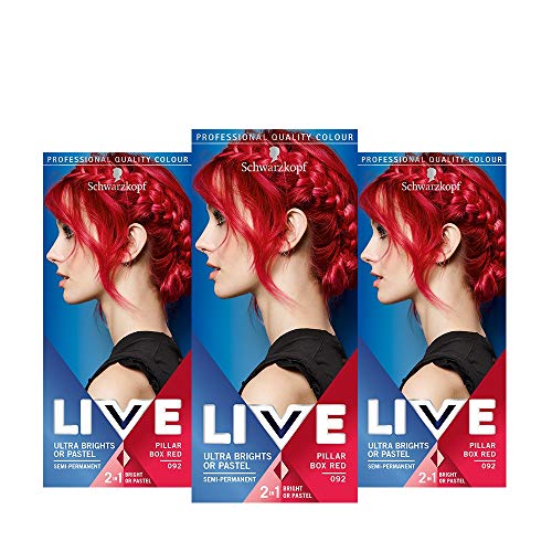 Schwarzkopf Live Ultra Brights Pastel Hair Color Pillar Box Red 92 - Pack of 3
